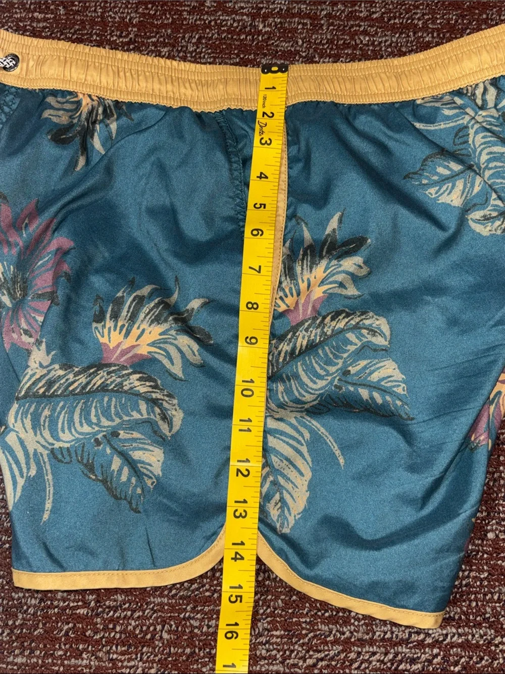 Maamgic 5” swim shorts tropical print chartreuse trim floral print beach XL